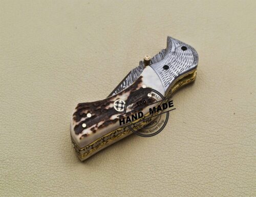 Damascus Folding Knife Custom Handmade Damascus Steel Pocket Knife 3196 - Image 6
