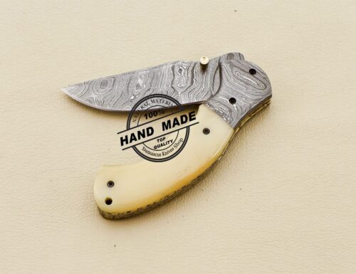 Damascus Folding Knife Custom Handmade Damascus Steel Knife 3202 - Image 7
