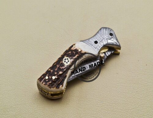 Damascus Folding Knife Custom Handmade Damascus Steel Pocket Knife 3196 - Image 7