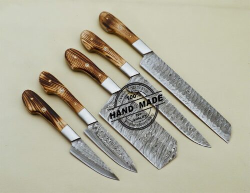 Damascus Kitchen Set Custom Handmade Damascus Steel Knife 3203 - Image 2