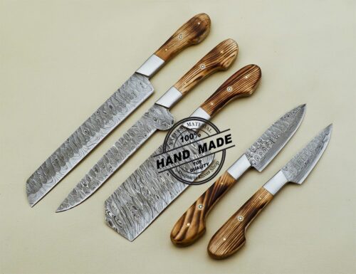 Damascus Kitchen Set Custom Handmade Damascus Steel Knife 3203 - Image 3