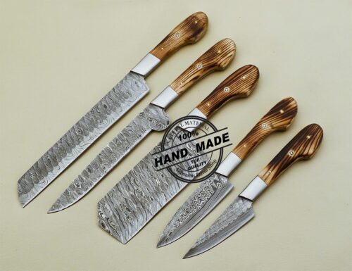 Damascus Kitchen Set Custom Handmade Damascus Steel Knife 3203 - Image 4