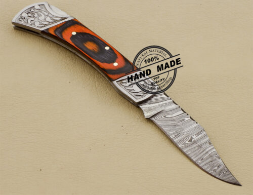 Damascus Pocket Knife Handmade Damascus Steel Back Lock Knife 3211 - Image 2