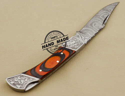 Damascus Pocket Knife Handmade Damascus Steel Back Lock Knife 3211 - Image 4