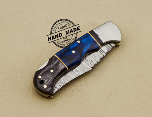 Personalized Back Lock Handmade Damascus Steel Pocket Knife 3212 - Image 7