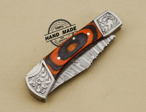 Damascus Pocket Knife Handmade Damascus Steel Back Lock Knife 3211 - Image 6