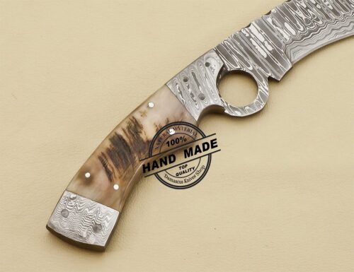 Damascus Finger Bowie Knife Handmade Damascus Steel Hunting Knife 3220 - Image 6