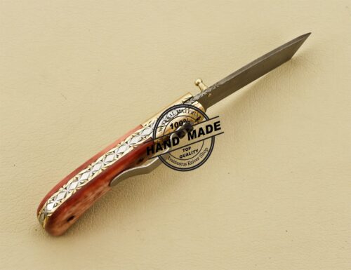 Tanto Blade Damascus Pocket Knife Custom Handmade Damascus Steel Folding Knife 3221 - Image 3