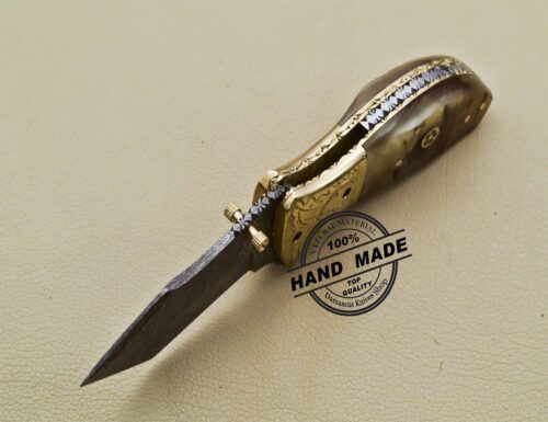 Tanto Blade Damascus Pocket Knife Custom Handmade Damascus Knife 3225 - Image 3
