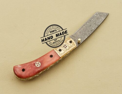 Tanto Blade Damascus Pocket Knife Custom Handmade Damascus Steel Folding Knife 3221 - Image 4