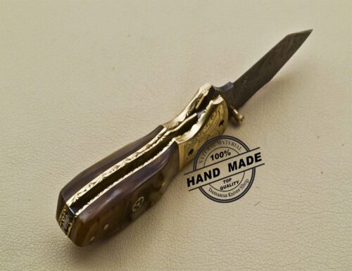 Tanto Blade Damascus Pocket Knife Custom Handmade Damascus Knife 3225 - Image 4