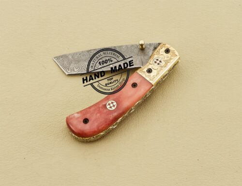 Tanto Blade Damascus Pocket Knife Custom Handmade Damascus Steel Folding Knife 3221 - Image 5