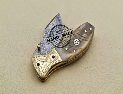 Tanto Blade Damascus Pocket Knife Custom Handmade Damascus Knife 3225 - Image 5