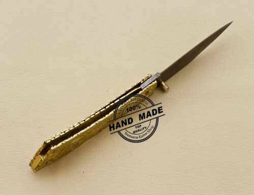 Damascus Folding Knife Damascus Steel Pocket Knife Handmade Engraving on Brass Handle 3210 - Image 5