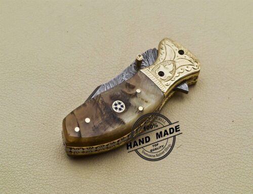 Tanto Blade Damascus Pocket Knife Custom Handmade Damascus Knife 3225 - Image 6