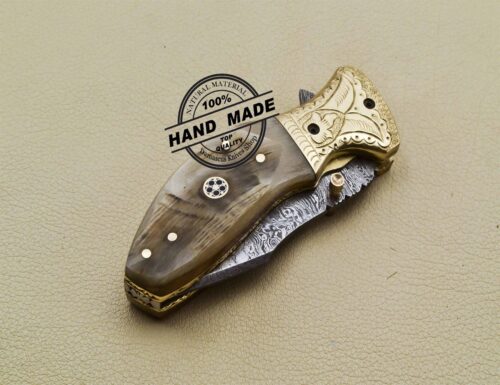 Tanto Blade Damascus Pocket Knife Custom Handmade Damascus Knife 3225 - Image 7