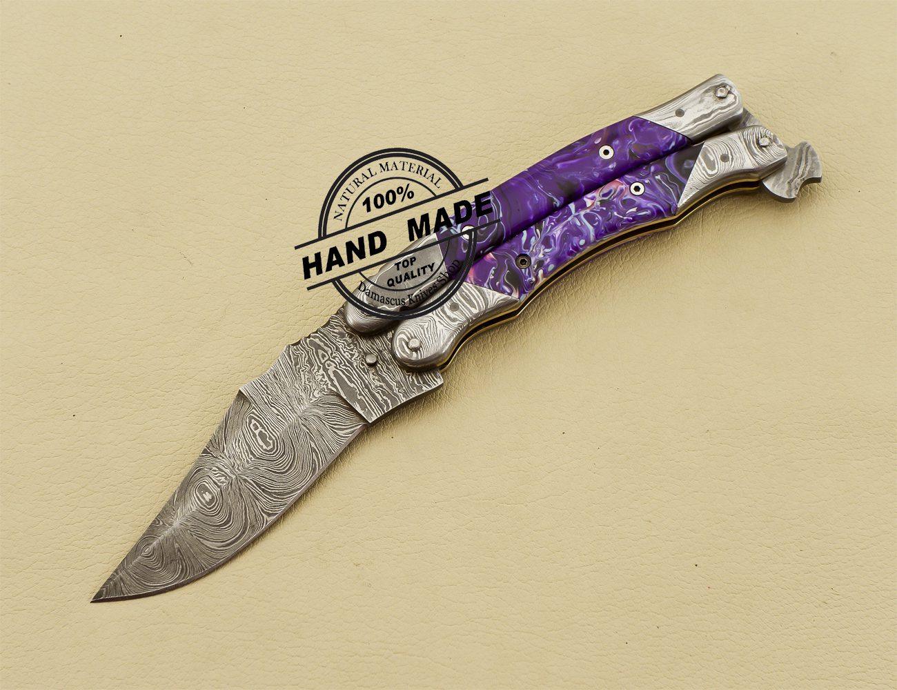 BMK-530 Damascus Balisong Butterfly Knife Engraved Handle