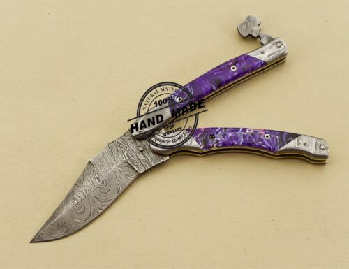 Damascus Butterfly Knife Handmade Damascus Steel Pocket Knife 3222 - Image 3