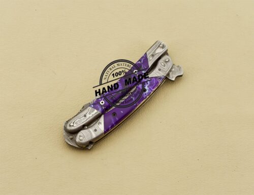 Damascus Butterfly Knife Handmade Damascus Steel Pocket Knife 3222 - Image 5