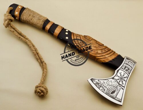 Viking Axe Custom Handmade Carbon Steel with Rose Wood Personalized Engraved - Image 2