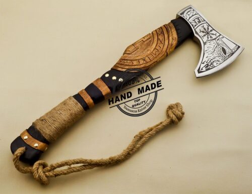 Viking Axe Custom Handmade Carbon Steel with Rose Wood Personalized Engraved - Image 3