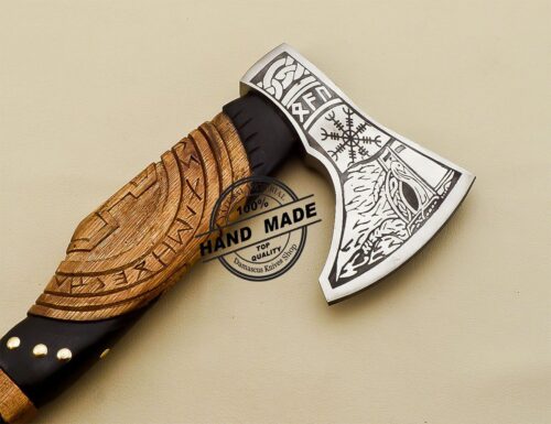 Viking Axe Custom Handmade Carbon Steel with Rose Wood Personalized Engraved - Image 4