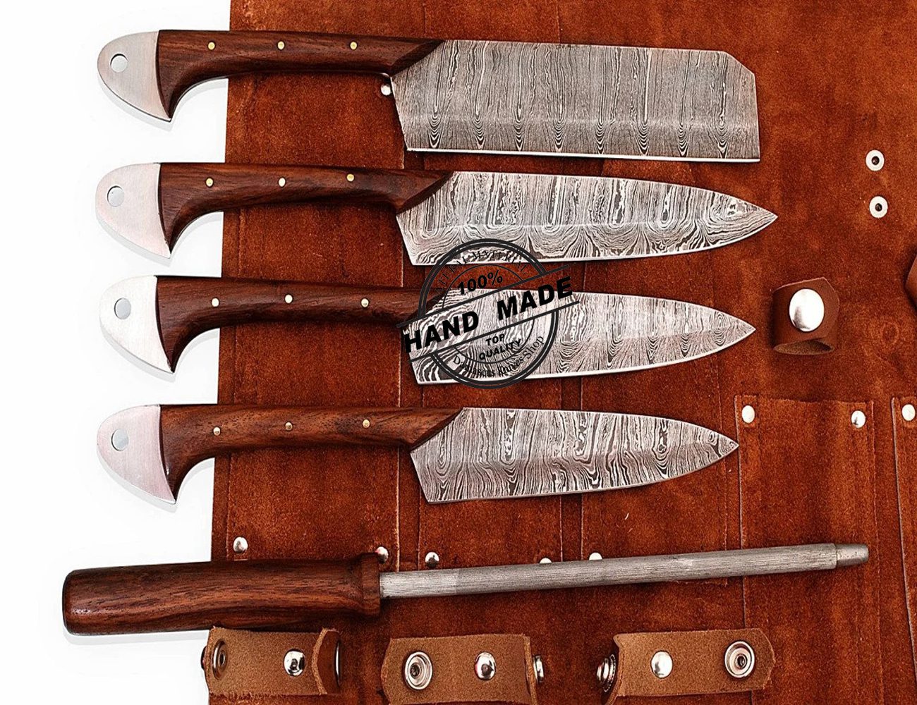 Damascus Kitchen Set, BBQ Knife Set, Handcrafted Knife