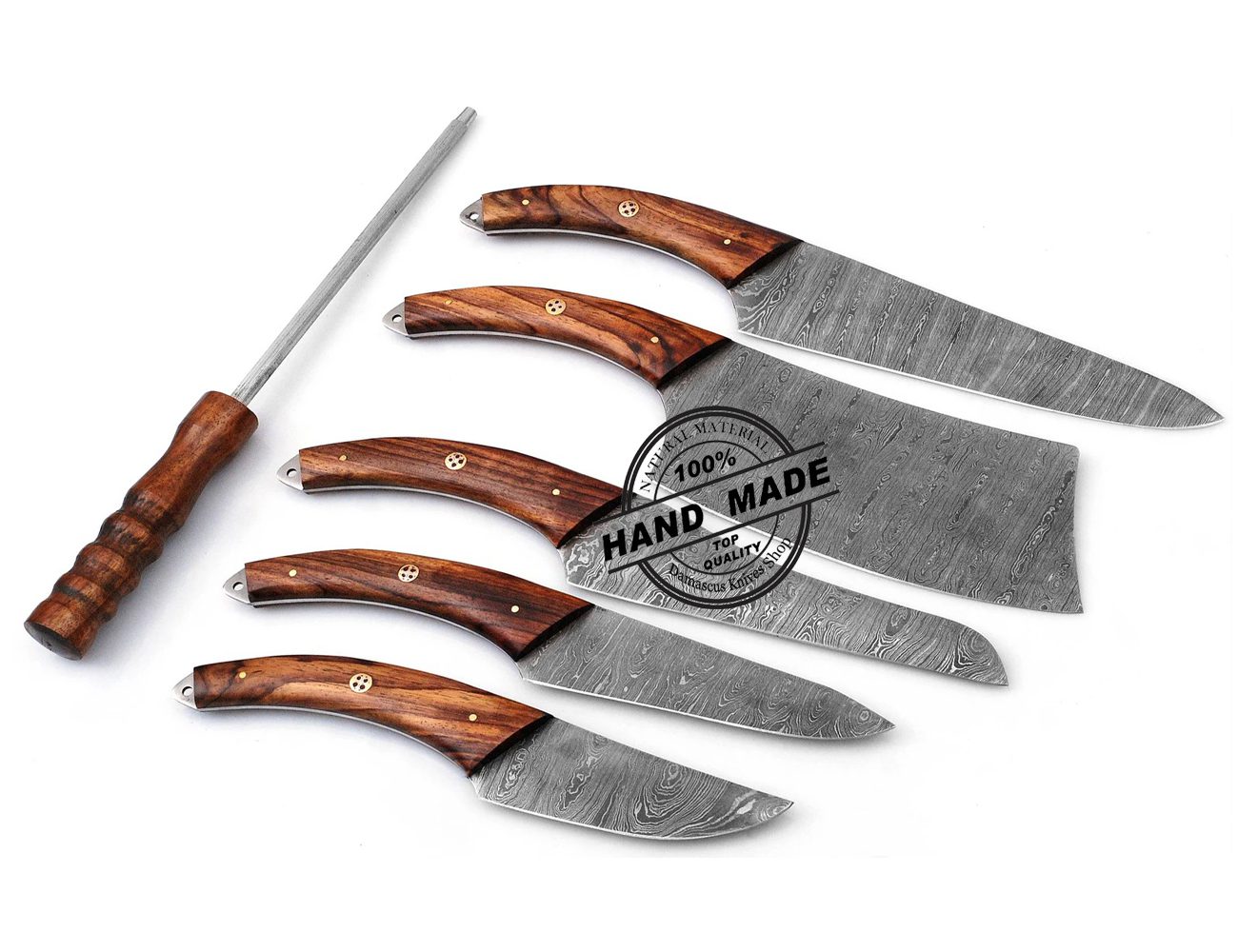 Damascus Kitchen Set, BBQ Knife Set, Handcrafted Knife