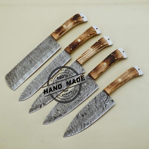 Damascus Kitchen Set Handmade Damascus Steel Chef Knives 3228