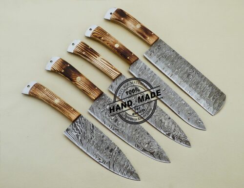 Damascus Kitchen Set Handmade Damascus Steel Chef Knives 3228 - Image 4