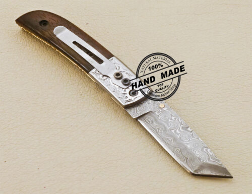 Tanto Blade Damascus Pocket Knife Handmade Damascus Steel Knife 3233 - Image 3