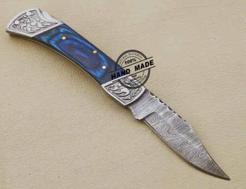 Damascus Folding Knife Handmade Damascus Steel Pocket Knife 3232 - Image 2