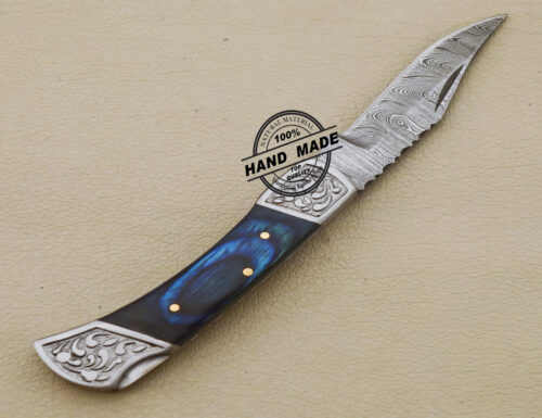 Damascus Folding Knife Handmade Damascus Steel Pocket Knife 3232 - Image 4